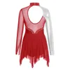 Stage Wear Enfants Filles Figure Patinage Robe À Manches Longues Brillant Strass Ballet Gymnastique Justaucorps Tutu Performance Costume De Compétition