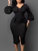 Casual Dresses 3XL Big Size Spring Autumn Women Elegant Office Midi Ladies Bodycon V-Neck Female Fashion Sexy Work Pencil Dress