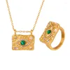 Necklace Earrings Set Trendy Geometric For Women Girls Vintage Accesories Gold Color Ring Jewelry