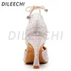 Dance Shoes DILEECHI Women Latin Dance Shoes Skin Satin Shining Big small dancing shoes Flare heel 9cm Narrow foot Adjust width 230424