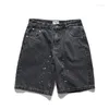 Heren Jeans Kleurblok Zakken Denim Shorts Heren Zomer Streetwear Splash-Ink Korte Baggy Knielange Broek Heren