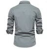 Mäns casual skjortor #4607 Spring Long Sleeve Loose Solid Color Cargo Business Shirt Tickets Cotton Turn-Down Collar