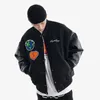 Herrenjacken Vintage Baseballuniform Männer Winter Collage Varsity Jacken Stickerei Kunstleder Ärmel Frauen Bomber Wollmantel gepolstert 231123