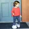 Girls fashion boot cut jeans Cowboy wide leg metal buttons elastic waist pants children Mermaid Splicing legs clothes