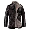 Men's Trench Coats Fashionable Men Coat Faux Leather Winter Jacket Turn-down Collar Cardigan Quick Dry