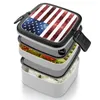 Servis USA Flag Red Blue Faux Sparkles Glitters Bento Box Portable Lunch Wheat Straw Storage Container Glimmer Trendy