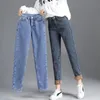 Damen Jeans Koreanisch 25 33 Plus Samt Warme Haremshose Herbst Winter Hohe Taille Streetwear Denim Hose Lässig Dickes Fleece Baggy 231123