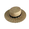 Berets Straw Hat Women Wide Brim Sun Protection Beach Black And White Ribbon Bowknot Cap Casual Ladies Flat Top Panama