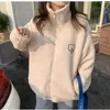 Felpe con cappuccio da donna Felpe invernali Lettera Rosa Zippercoat Agnello Lana Tenere al caldo Felpa da donna di media lunghezza Ricamo Simpatico orsetto biscotto Moda Pullover zln231124