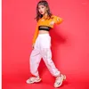 Scenkläder barn Hip Hop Clothing Orange Sweatshirt Top Crop Casual Pants Girl Kid Jazz Dance Costume Ballroom Dancing Clothes