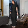 Party Dresses Fashion O-neck Short Sleeve Bodycon Long Dress Streetwear Elegant Women's High Waist Slit Evening Night Club Outfit Black