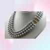 NEW 3 ROW 89MM tahitian silver gray PEARL NECKLACE 1618quot03011436