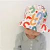 Dubbelsidig baby hink hatt söt bokstav broderade barn pojkar flickor fiskare panama mössa sommar utomhus barn hatt gorras gc2071