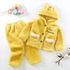 Pajamas Kids Set Winter Thick Boy Girls Plush Clothes Cute Flannel 05y Baby Children Hooded Homewear Suits 231124