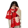 Schals Roter Weihnachtsschal Damen Koreanischer Stil Dicke Warme Gestrickte Wolle Ins Trendy Student All-Match-Halswickel