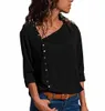 Women's Blouses Shirts fashion button irregular oblique collar long-sleeved blouse shirt female S-2XL black green gray yellow pink white blue 230424
