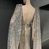Robes de soirée de luxe perlées sirène longue soirée avec manches Cape 2023 élégante Dubai femmes robe de bal formelle pour robes de mariée