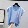 Bluzki damskie 2023 Summer Ice Silk Knit Tops Nie swobodne koszule kobiety luźne solidne dzianiny z krótkim rękawem bluzka moda moda biuro lady blusas