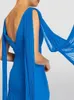 Robes décontractées robe de soirée pour femmes col en V profond sans manches ceinture de gaze lâche bleu mode fête femme été