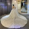 Lyxpärlor bröllopsklänning illusion spets paljetter brudklänningar långa ärmar kristaller kläder 3d blommor brudar klänningar vestido de novia