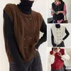 Gilets pour femmes Lady Printemps Pull Confortable Tricoté Gilet À Double Boutonnage Doux Chaud Élégant Haut Sans Manches Avec Motif De Fleurs Torsadées Femmes