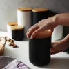 Contenitore per barattoli in ceramica per alimenti Contenitori per alimenti dal design moderno con coperchio in bambù con chiusura ermetica