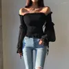 Etnik Giyim Vintage Şifon Bluz Straplez Slasth Boyun Kadınlar İnce Uzun Kollu Seksi Köşeli Kücon Bir Omuz Gömlek