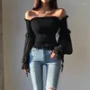 Ethnic Clothing Vintage Chiffon Blouse Strapless Slash Neck Women's Slim Long Sleeve Sexy Collarbone One Shoulder Shirt