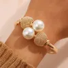 Bangle Vintage Geometric Hyperbole Gold Color Metal Open for Women Lady Charm Pearl Ball Female Cuff Bracelet Party Jewelry 230424
