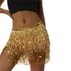 Faldas Falda sexy para el vientre para mujer, minifalda con flecos y lentejuelas y correas ajustables en la cintura, minifalda para actuación de baile, fiesta rave 231124