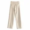 Pantalones para mujer Capris 2023 Invierno Cintura alta PU Drape Sensación Simple Viento Blanco Imitación Cuero Pierna ancha