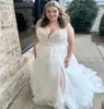 2023 novembre arabo Aso Ebi Plus Size pizzo in rilievo abito da sposa bohemien alta spacco avorio a-line vintage abiti da sposa estivi abiti ZJ311