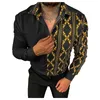 Camisas casuais masculinas homens moda top camisa impressão digital botão blusas lapela manga longa tops slim fit negócios