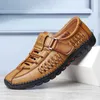 Summer Men Sandals Leisure Breathable Comfort Mens Beach Shoes Fashion Solid Hand Sewn Male Flat Casual NEW Leather Sandals