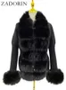 Luxury Fur Cardigan Knit Winter Sweater Women Elegant Detachable Belt White Pink Black Womens Korea Style