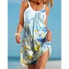 Casual Dresses Sunflower Print Midi Dress for Women Strap Beach Ladies Sexy Bohemian 3D Printing Sundress Female Beachwear Clothes