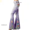 Designers primavera nova moda jeans gradiente flor impressão imitação denim bell bottoms cintura alta calças compridas plus size calças femininas 730 dfashion98