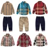 Abito primaverile e autunnale da ragazzo 23 autunno nuova camicia scozzese a maniche lunghe per bambini pantaloni casual abito a due pezzi