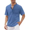 Herren Freizeithemden Herrenhemd Baumwolle Leinen Kurzarm Herrenkleidung Button-Down Übergroße Fitness Kapuzen Blusa Masculina