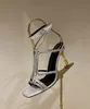 Summer 2023 Perfect Moneta Sandals Shoes Women Crystal Strappy Cross Calf Suede Golden Engraved Heel Party Wedding Pumps Gladiator Sandalias EU35-42