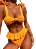 Dames badmode vrouwen tweedelige bikini set solide kleur luipaard print spaghetti riemen bh low taille slipjes strand badpak string
