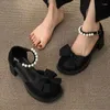 Robe Chaussures Femmes Bow Perles Talons Hauts Sandales Chunky Été 2023 Designer Lolita Mary Janes Plate-forme Rétro Sexy Pompes Mujer