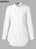 Kvinnors blusar skjortor Vonda kvinnor vit blus 2023 mode elegant asymmetriska toppar avslappnad långärmad tunika fasta färg blus 21123