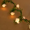 New Rose Flower Led Fairy String Lights Artificial Green Leaf Rattan Wedding Birthday Party Home DIY Decoration Christmas Garland