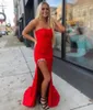 Party Dresses High Slit Prom Dress 2023 Sheath Long Military White Formal Pageant Gowns Strapless Neck Zipper Back Sleeveless Red