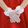 Luvas sem dedos infantis meninas princesa luvas malha elástica bowknot pérola festa de casamento luvas crianças cerimônia ornamento acessórios 231104