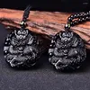 Collares pendientes Obsidiana negra natural Talla Círculo El dragón Guardián Collar Joyería de moda Amuleto sobrenatural Nudo de la suerte