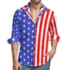 Herren lässige Shirts USA -Flagge Shirt Herumn American National Day Männer Neuheit Blusen Langarm Muster Lustiges Kleidungsstück große Größe große Größe