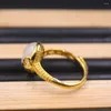 Cluster Rings Real Pure 999 24K Yellow Gold Band Nefrite White Jade Hollow Retice Ring 4.13g