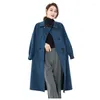Women's Wool Loose Coat Woman Autumn Winter Thick Pure Color Medium Length Casual Thickened Woolen Trench Black